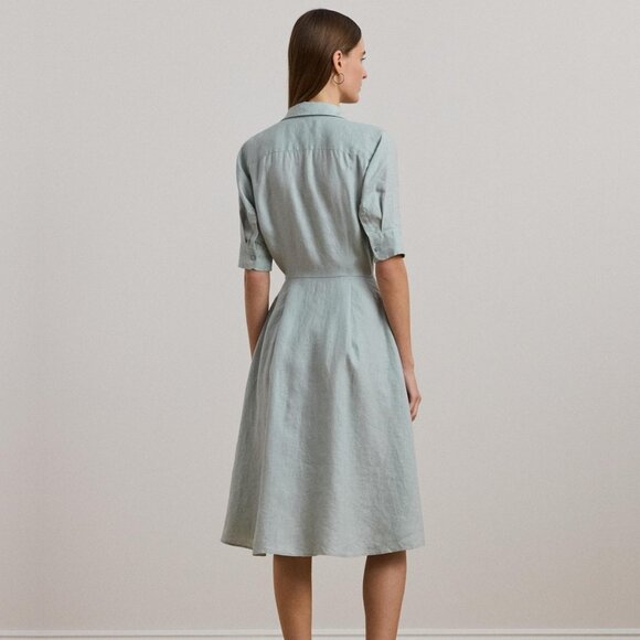 185$ Lauren Ralph Lauren Tie-Front Linen Shirtdress Women's Size 2 Aqua Pearl - Picture 2 of 3